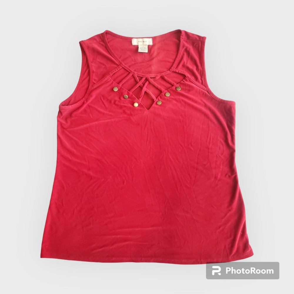 Tank Top Shirt with Gold Accents Size L Diana Belle Red Cut Out Business Casual